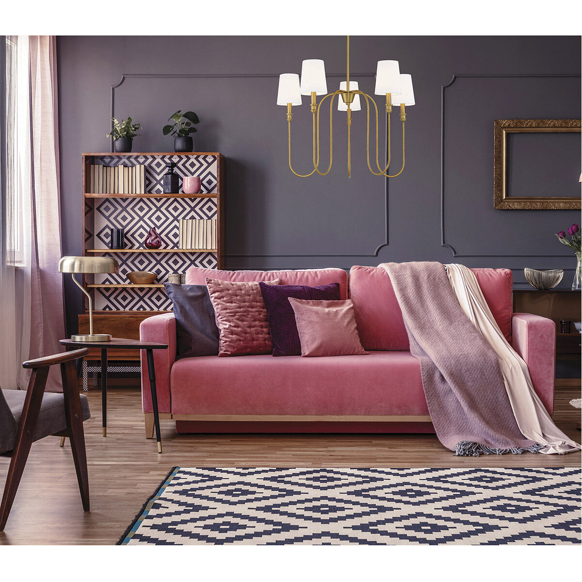 Traditional 5 Light 27.25 inch Natural Brass Chandelier Ceiling Light