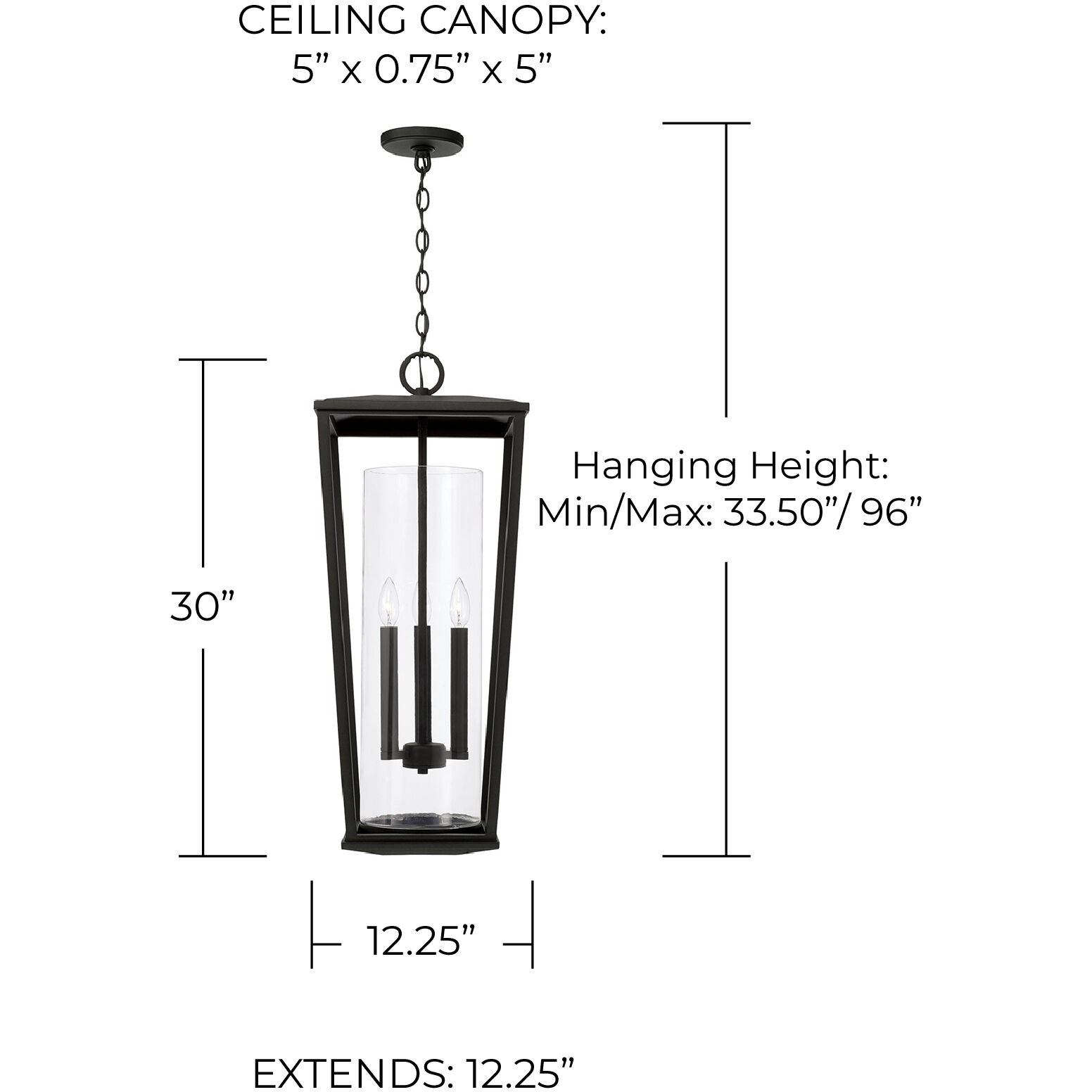 Elliott 3 Light 12.25 inch Black Outdoor Hanging Lantern