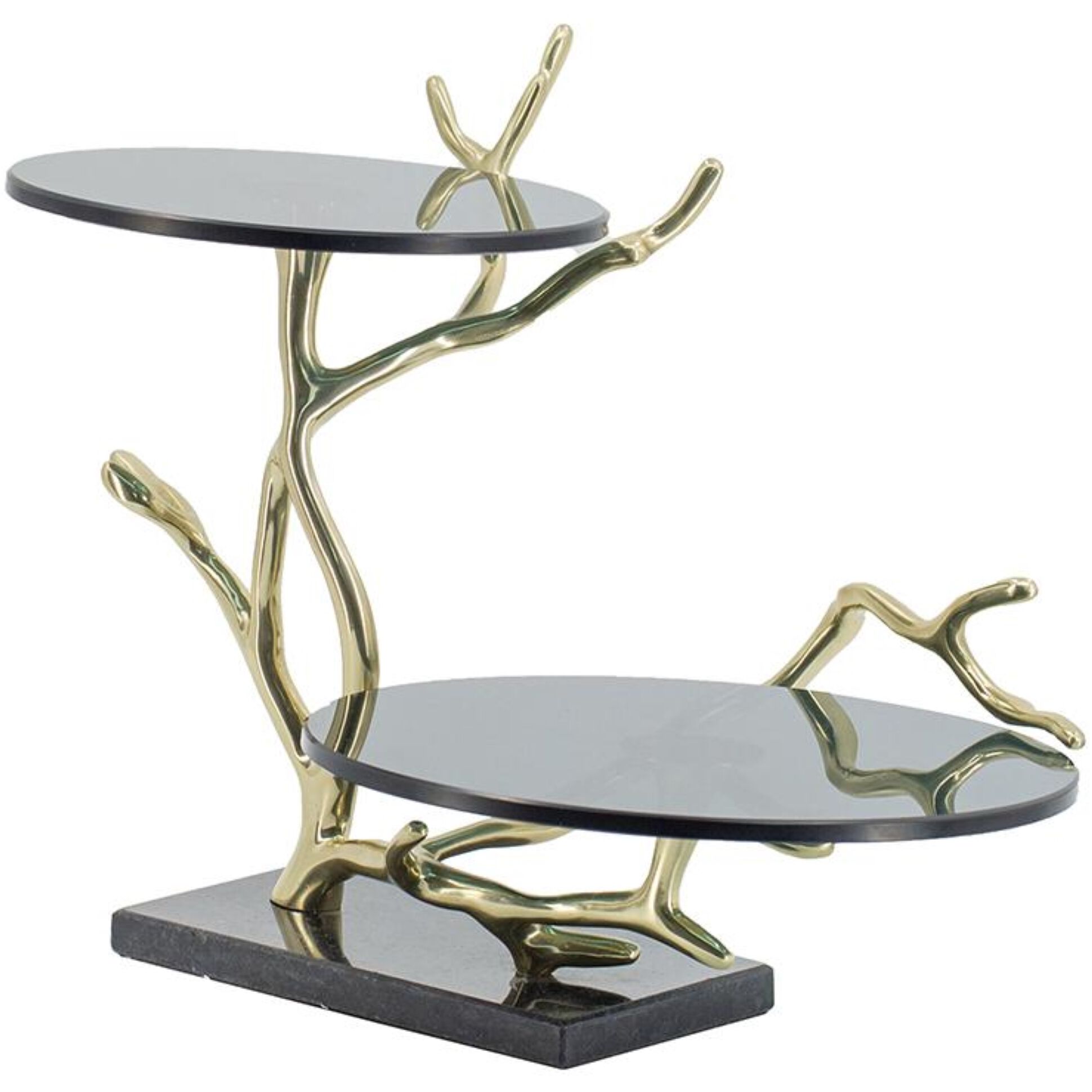 Anita 16.9 X 12.4 inch Polished Gold Finished Aluminum with Black Float Glass/Black Granite Base Cake Stand