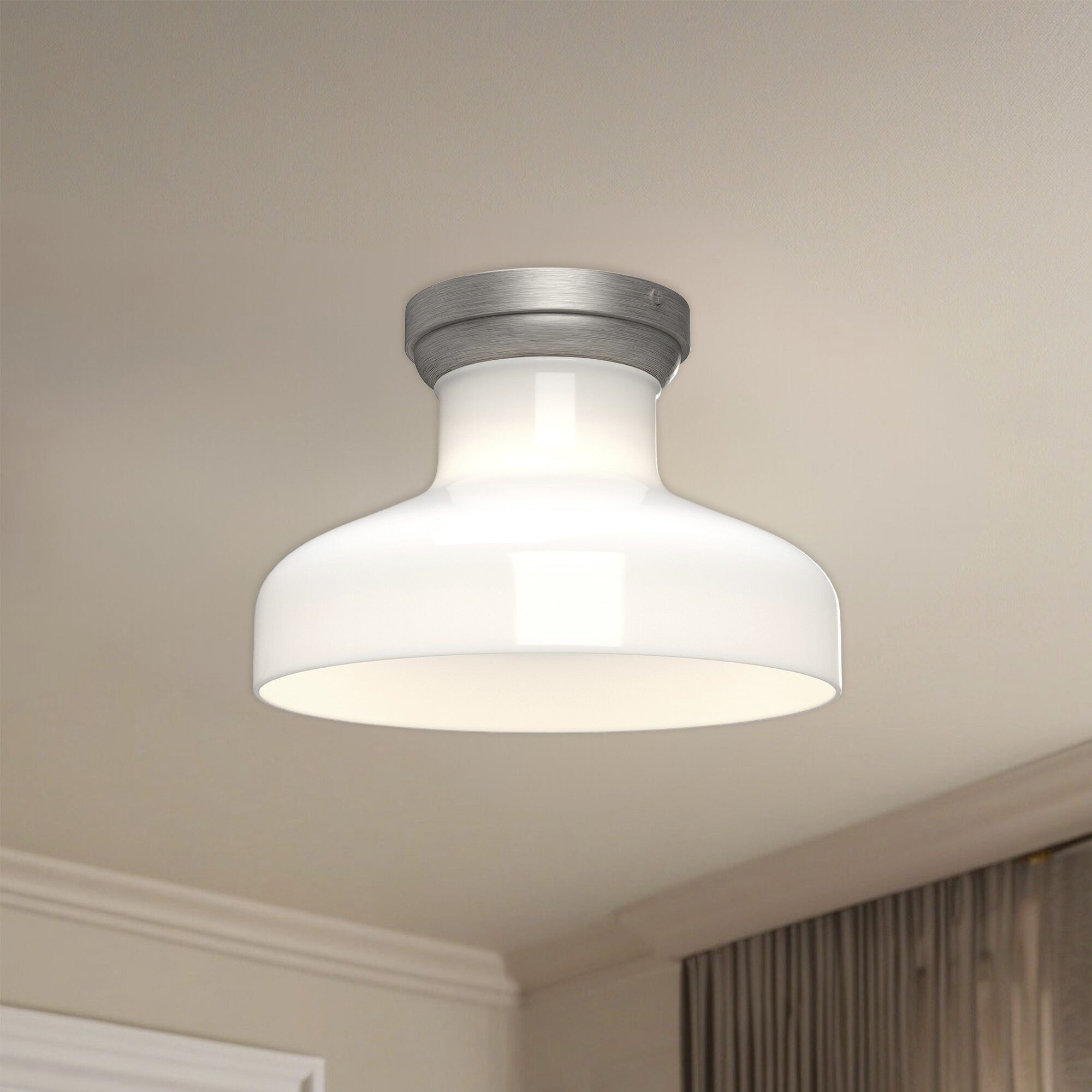 Alora Mood Westlake 1 Light 11.13 inch Brushed Nickel/Glossy Opal Glass Flush Mount Ceiling Light