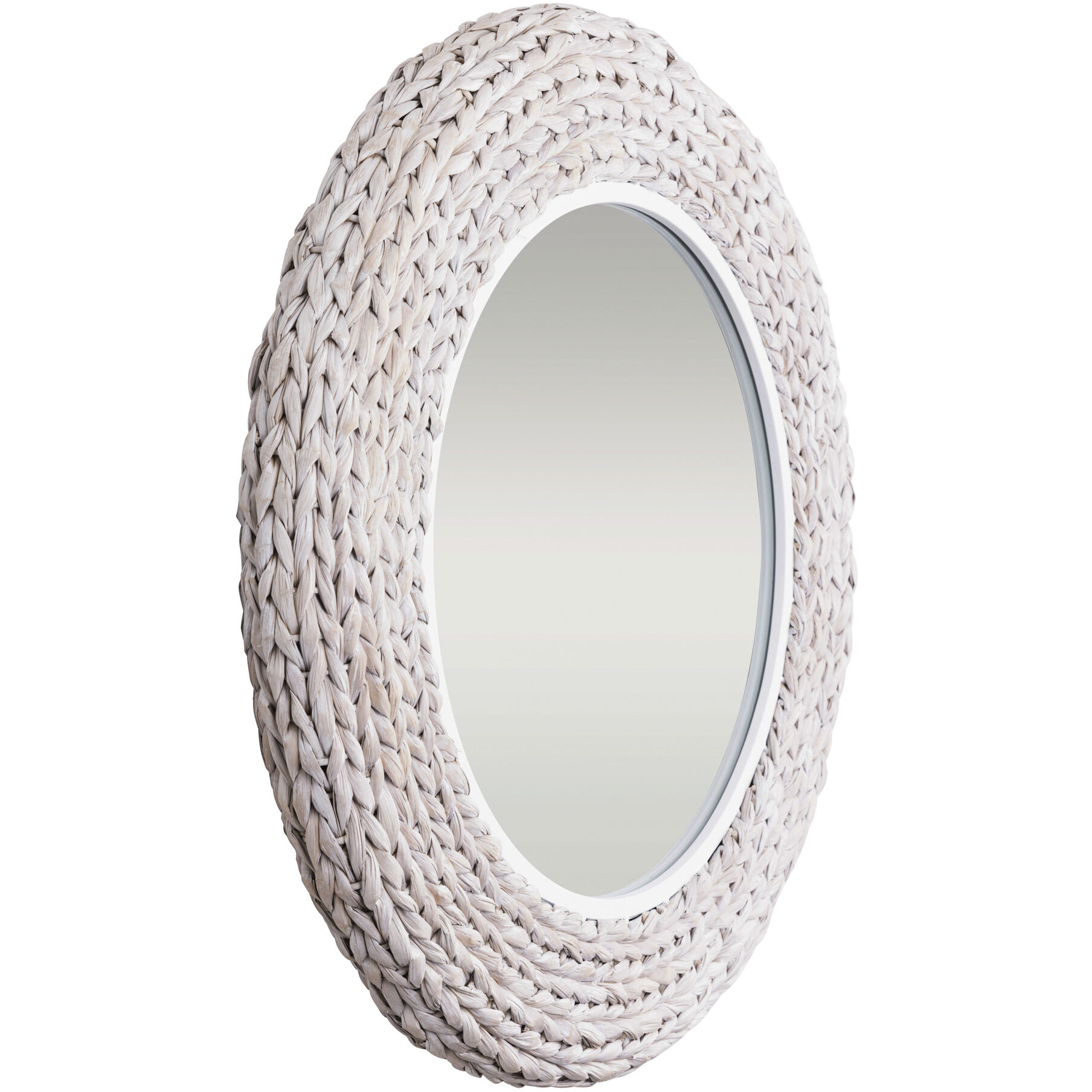 Athena Matte White and Whitewash Seagrass Wall Mirror