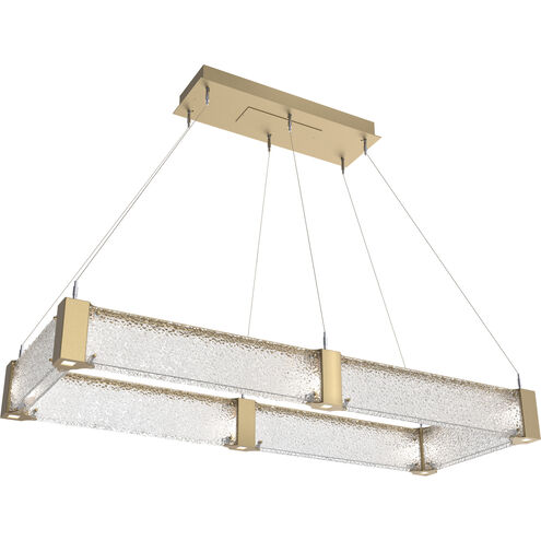 Parallel LED Gilded Brass Linear Pendant Ceiling Light in Clear Rimelight, 2700K LED, Rectangular