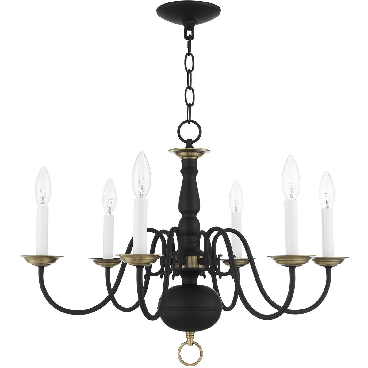 Livex Williamsburg 6 Light Chandelier Black Antique Brass