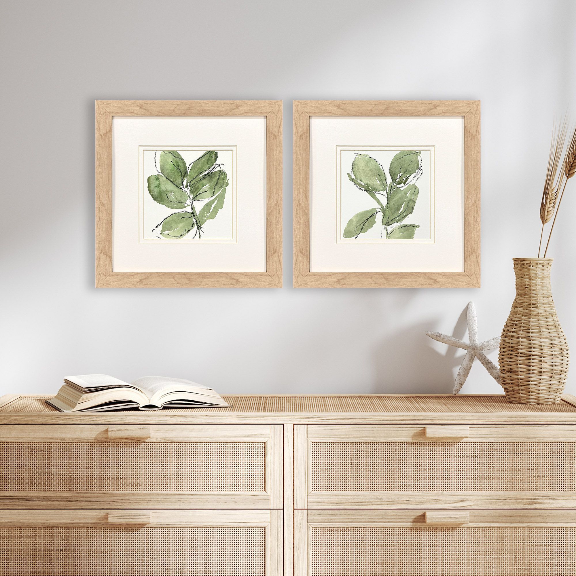 Summer Leaves Green and Black and White Framed Art, Propac
