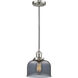 Franklin Restoration Bell LED 8 inch Brushed Satin Nickel Mini Pendant Ceiling Light in Light Smoke Glass, Franklin Restoration