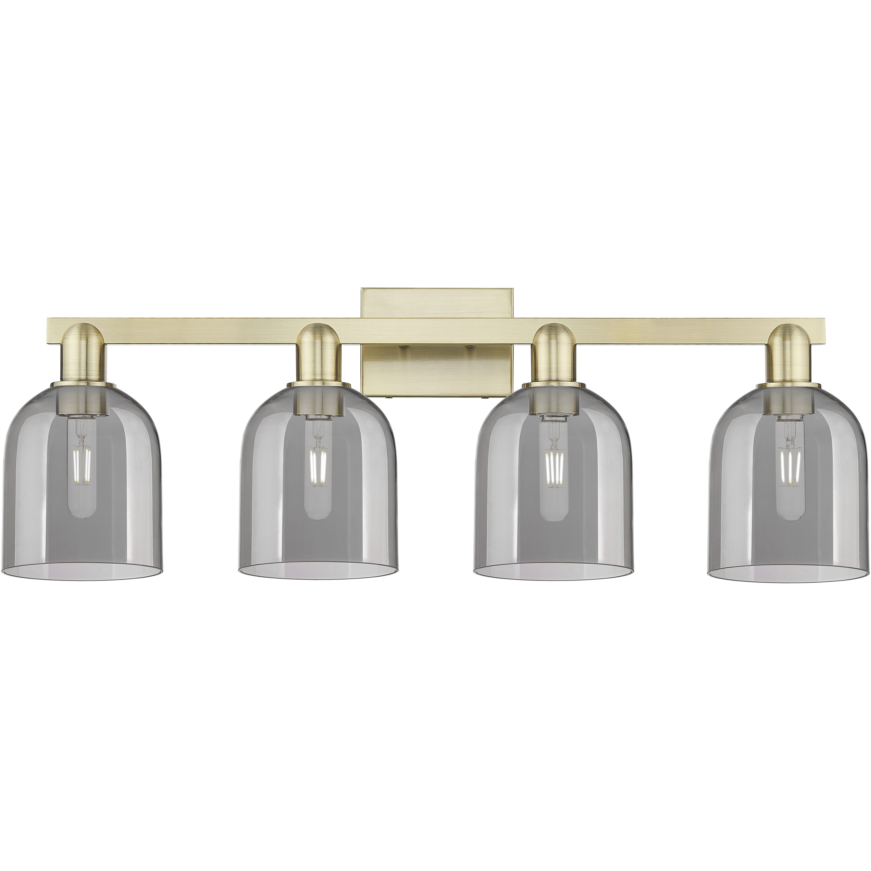 Arcadia Bella 4 Light 32.5 inch Antique Brass Bath Vanity Light Wall Light in Light Smoke Glass