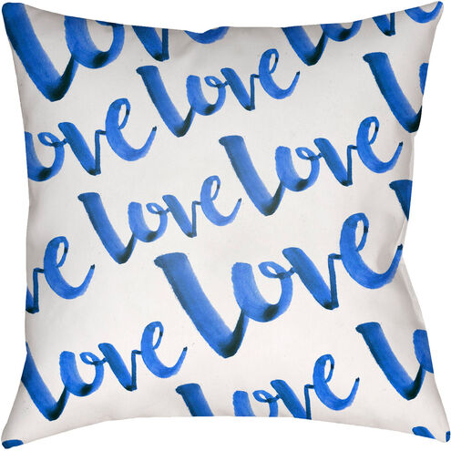 Love 20 X 20 inch Blue and White Outdoor Throw Pillow