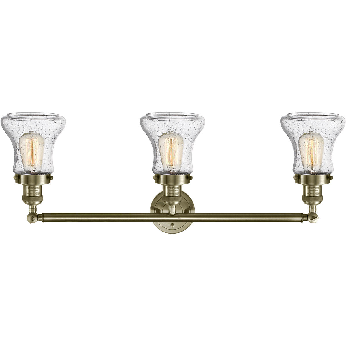 Franklin Restoration Bellmont LED 30 inch Antique Brass Bath Vanity Light Wall Light in Seedy Glass, Franklin Restoration