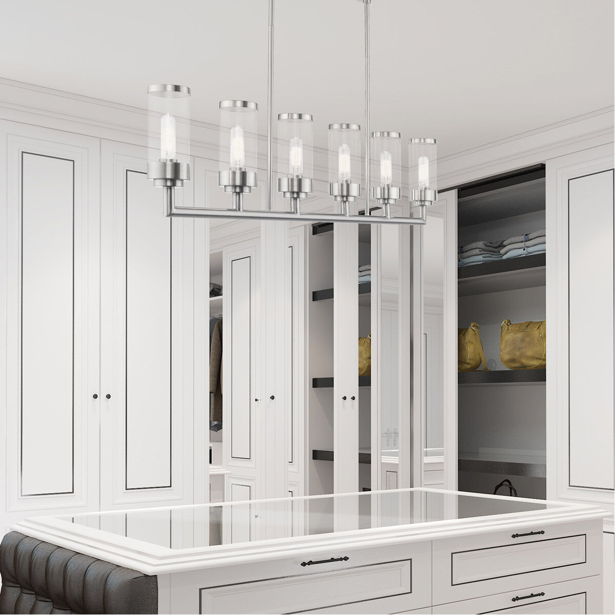 Hillcrest 6 Light 48 inch Brushed Nickel Linear Chandelier Ceiling Light