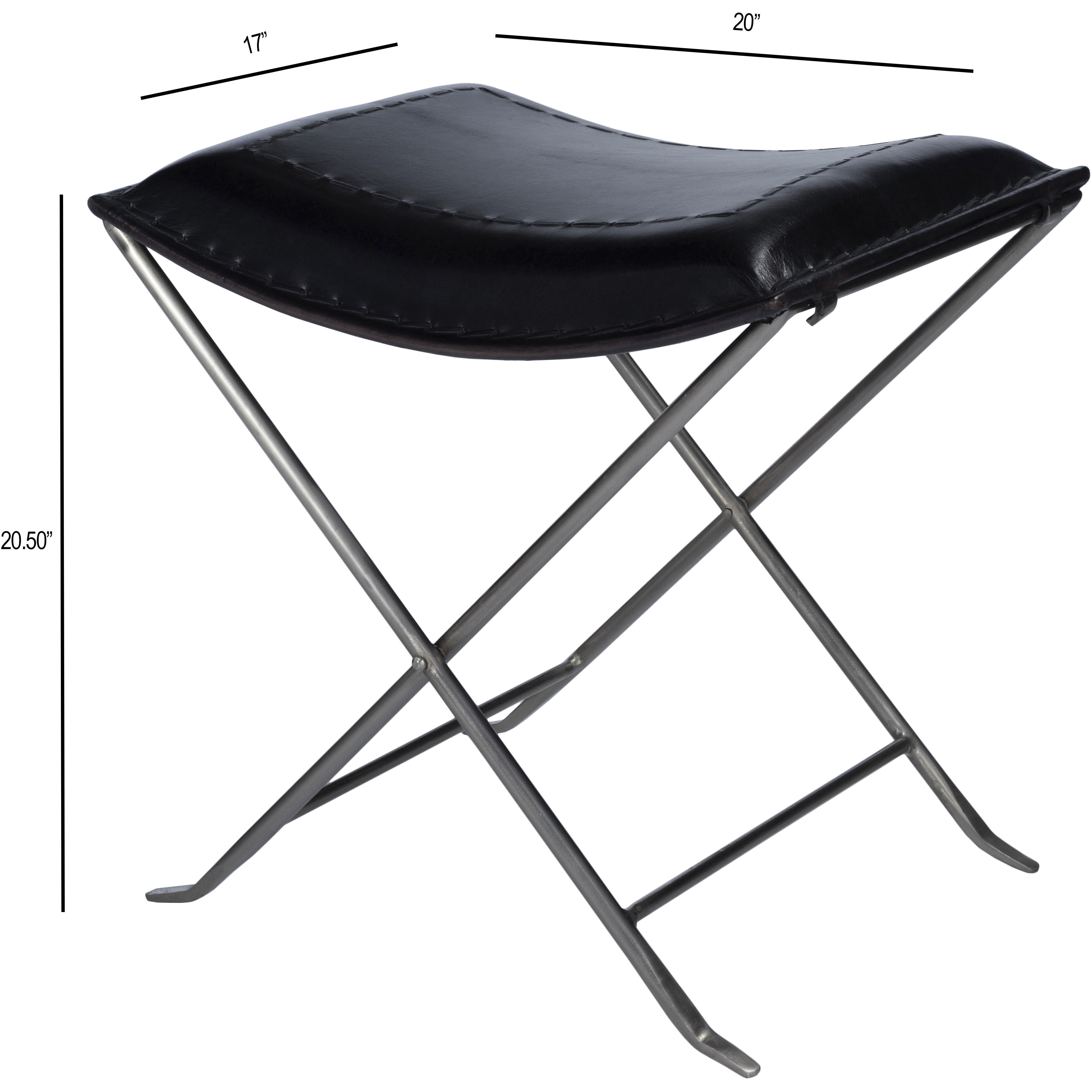 Melton Black Leather Ottoman or Stool