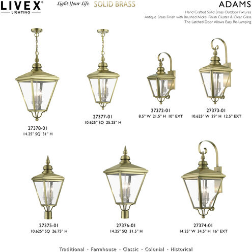 Adams 4 Light 31.5 inch Antique Brass with Brushed Nickel Finish Cluster Outdoor Extra Large Post Top Lantern