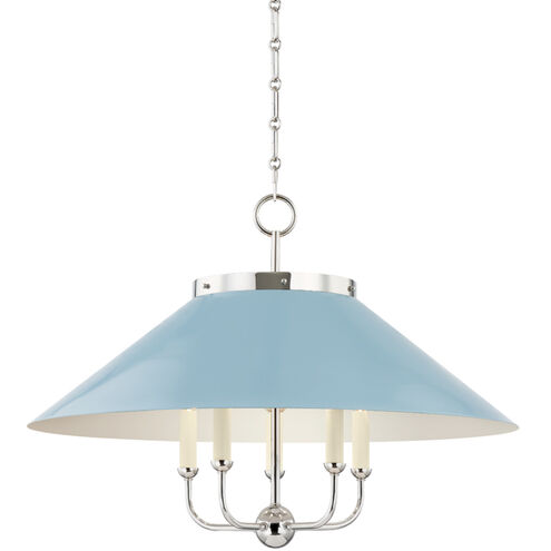 Clivedon 5 Light 27.5 inch Polished Nickel/Blue Bird Chandelier Ceiling Light