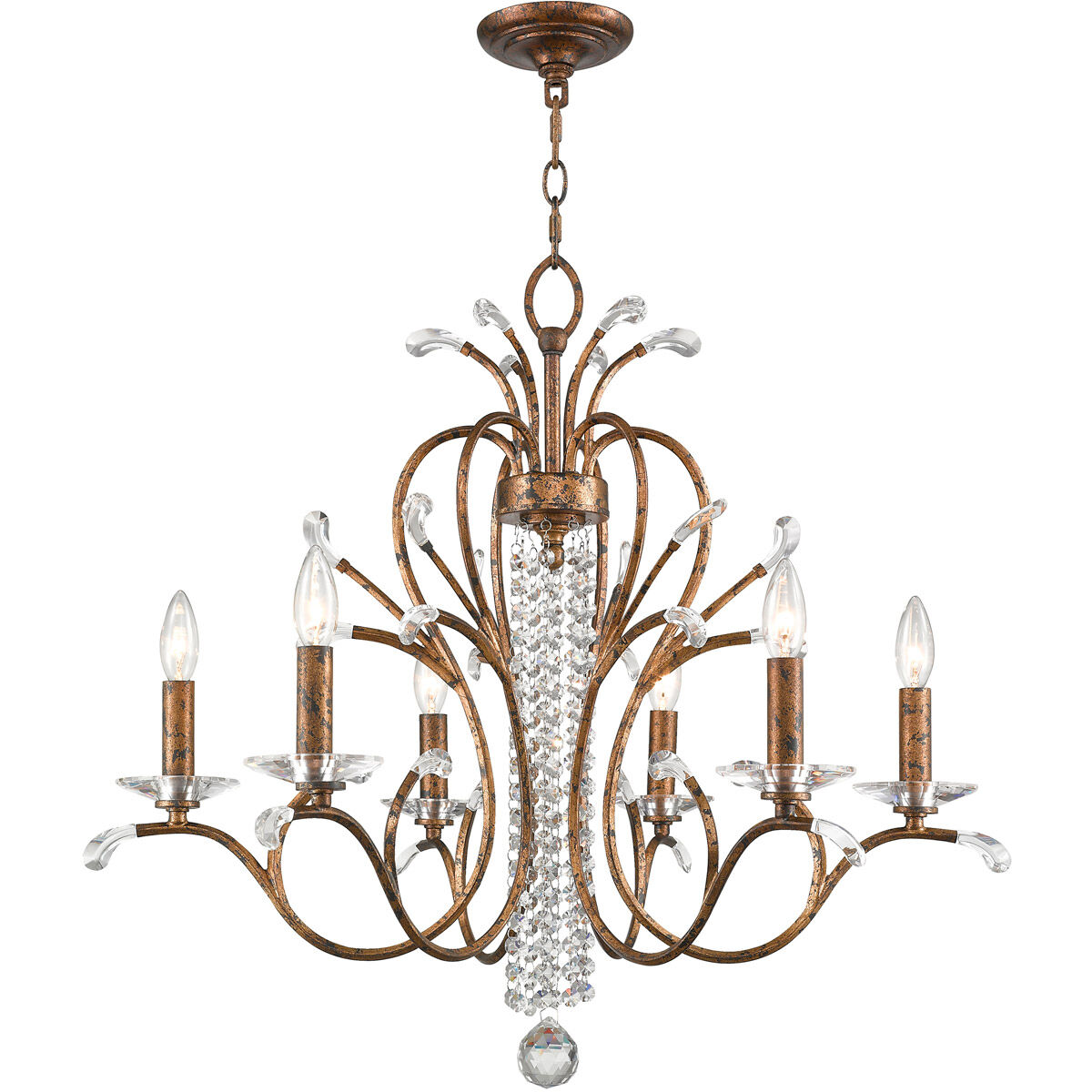 Serafina 6 Light 28 inch Hand Applied Venetian Golden Bronze Chandelier Ceiling Light