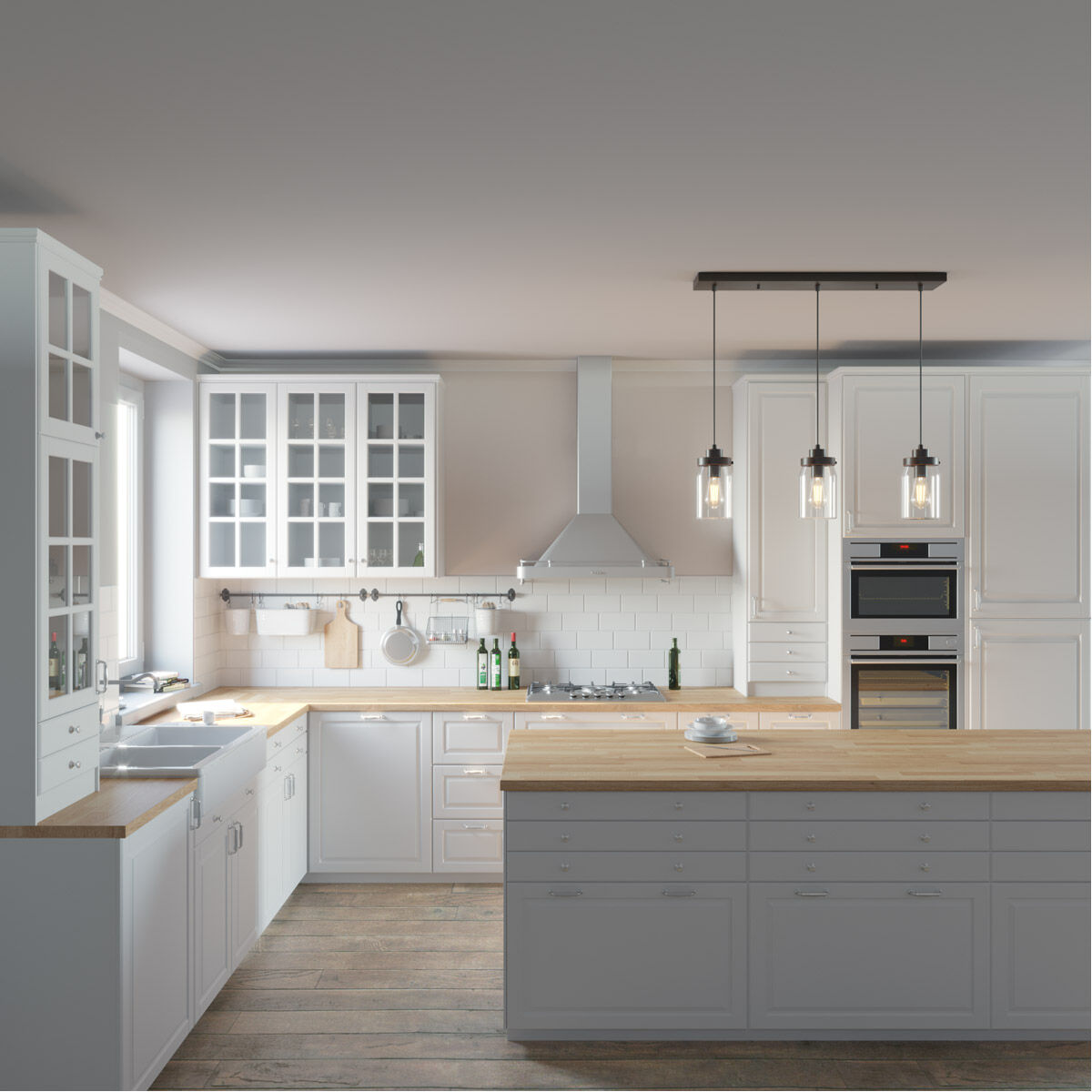 Devon Park 3 Light Onyx Bengal Linear Cluster Pendant Ceiling Light