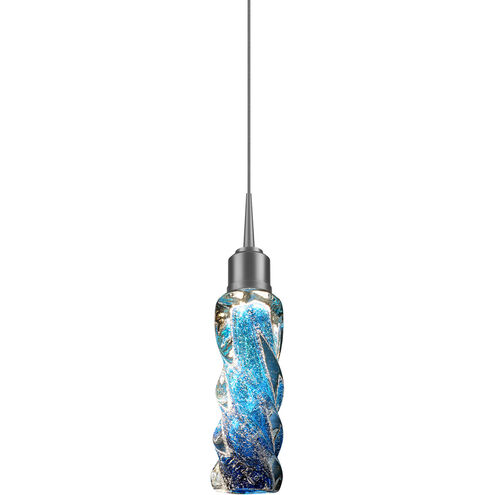 Aria 1 Light 2 inch Matte Chrome Small Pendant Ceiling Light in Blue Glass