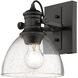 Hines 1 Light 7 inch Matte Black Semi-flush Ceiling Light in Seeded Glass, Damp