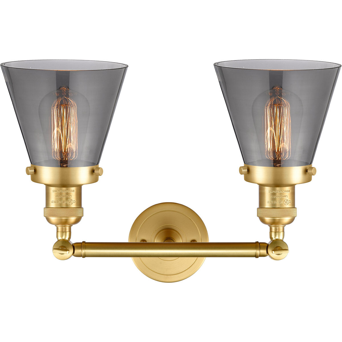 Franklin Restoration Small Cone LED 16 inch Satin Gold Bath Vanity Light Wall Light in Plated Smoke Glass, Franklin Restoration