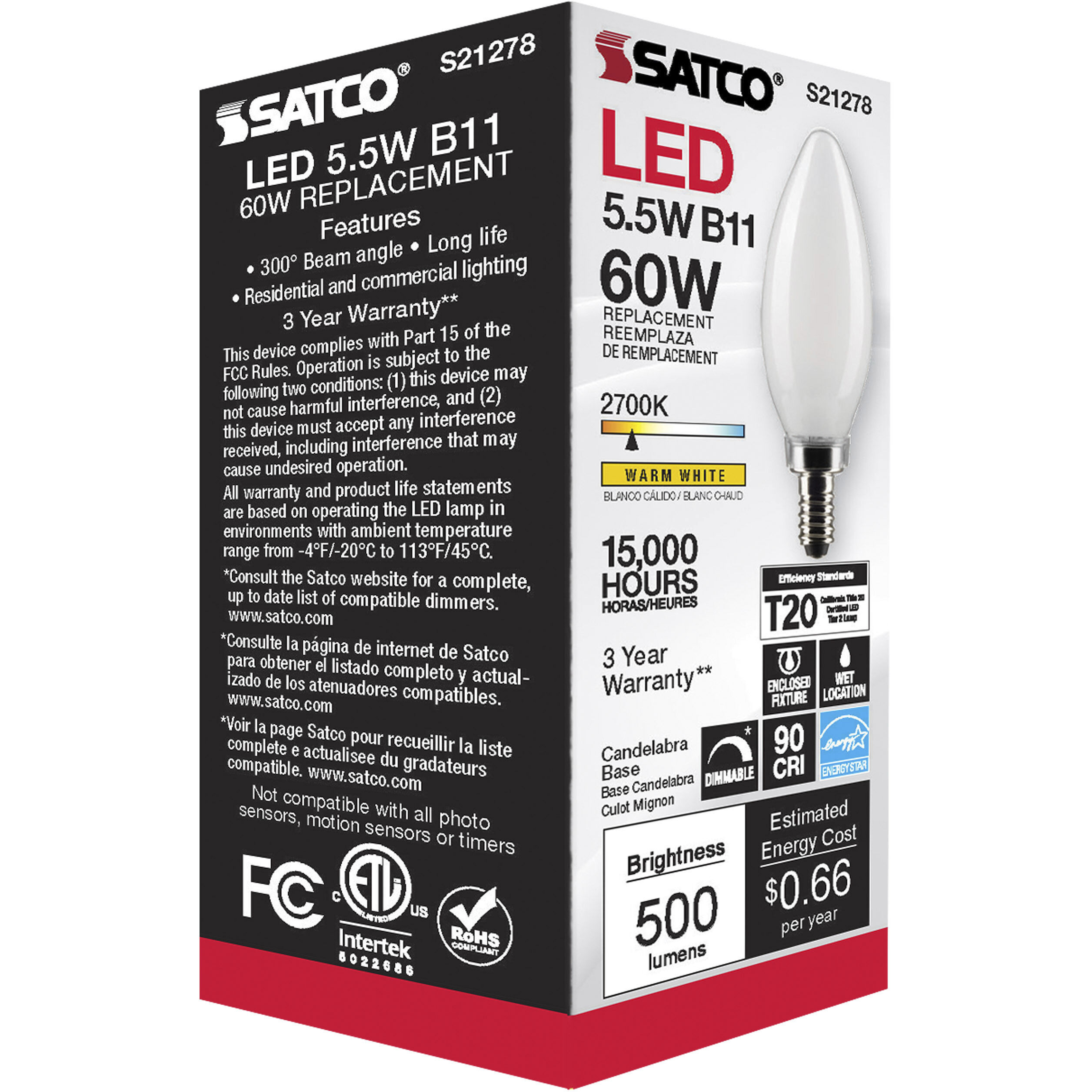 Lumos LED Candelabra Candelabra 5.50 watt 2700K LED Filament