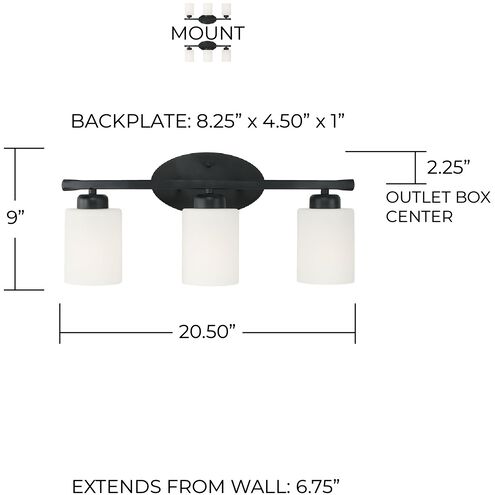 Dixon 3 Light 21 inch Matte Black Vanity Light Wall Light