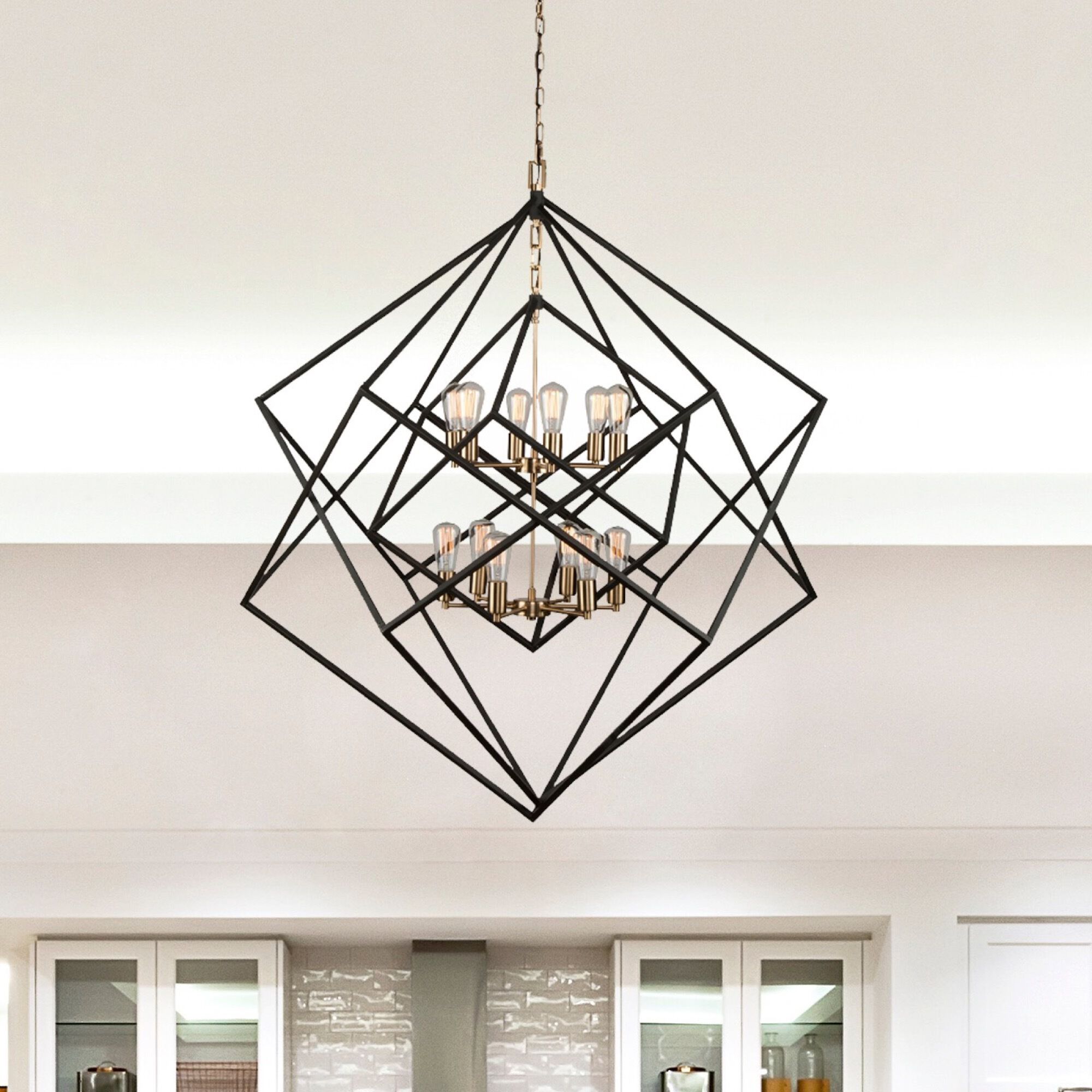 Artistry LED 47 inch Matte Black and Harvest Brass Chandelier Ceiling Light in Matte Black and Satin Brass