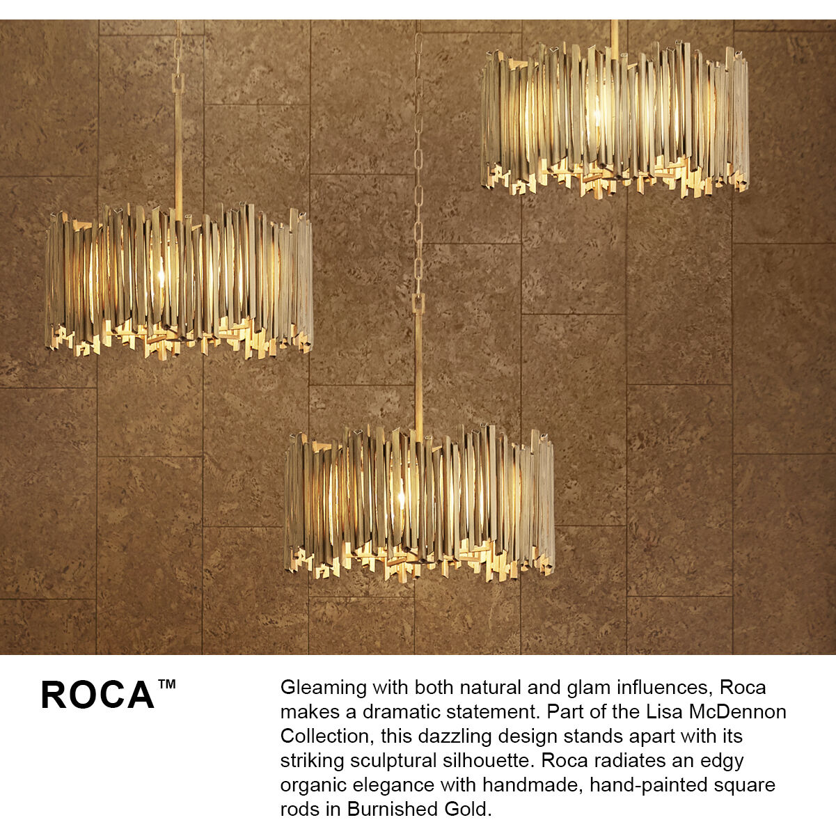Lisa McDennon Roca 3 Light 20 inch Burnished Gold Indoor Pendant Ceiling Light, Convertible to Semi-Flush