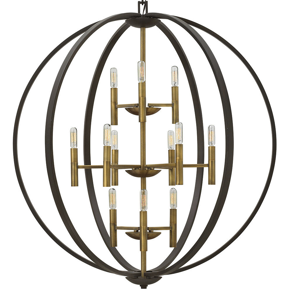 Euclid 12 Light 36 inch Spanish Bronze with Heirloom Brass Indoor Foyer Light Ceiling Light