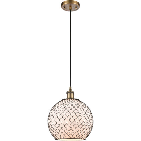 Ballston Large Farmhouse Chicken Wire LED 10 inch Brushed Brass Mini Pendant Ceiling Light, Ballston