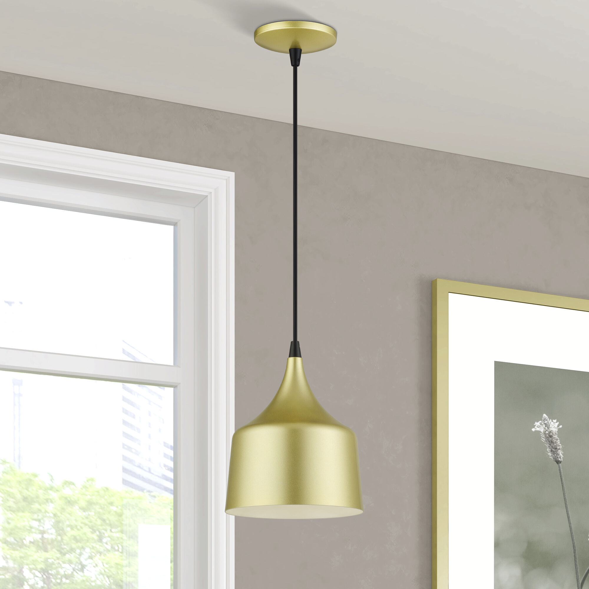 Bolita 8 inch Soft Gold with Black Accents Pendant Ceiling Light