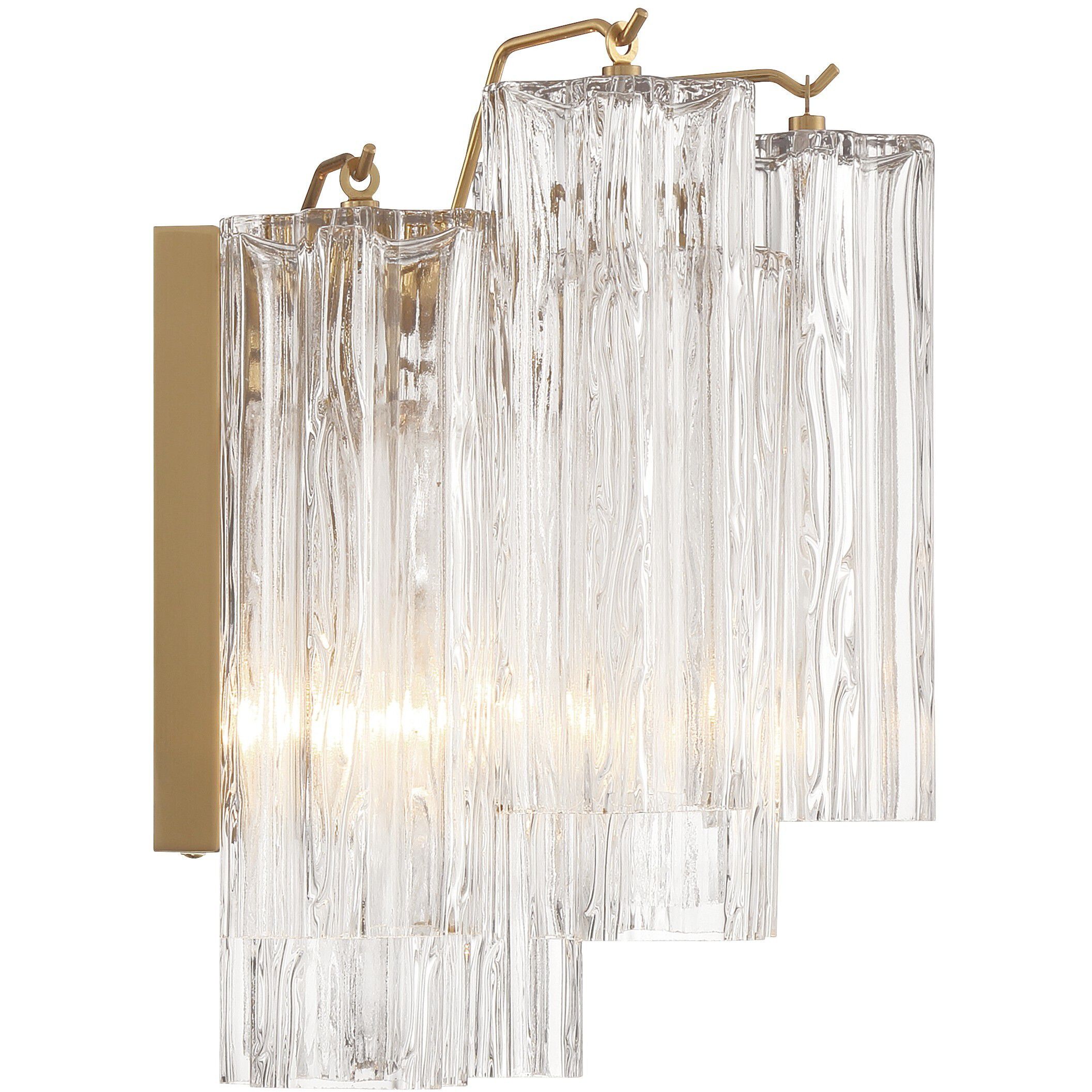 Addis Bath Wall Light in Aged Brass, Tronchi Glass Clear