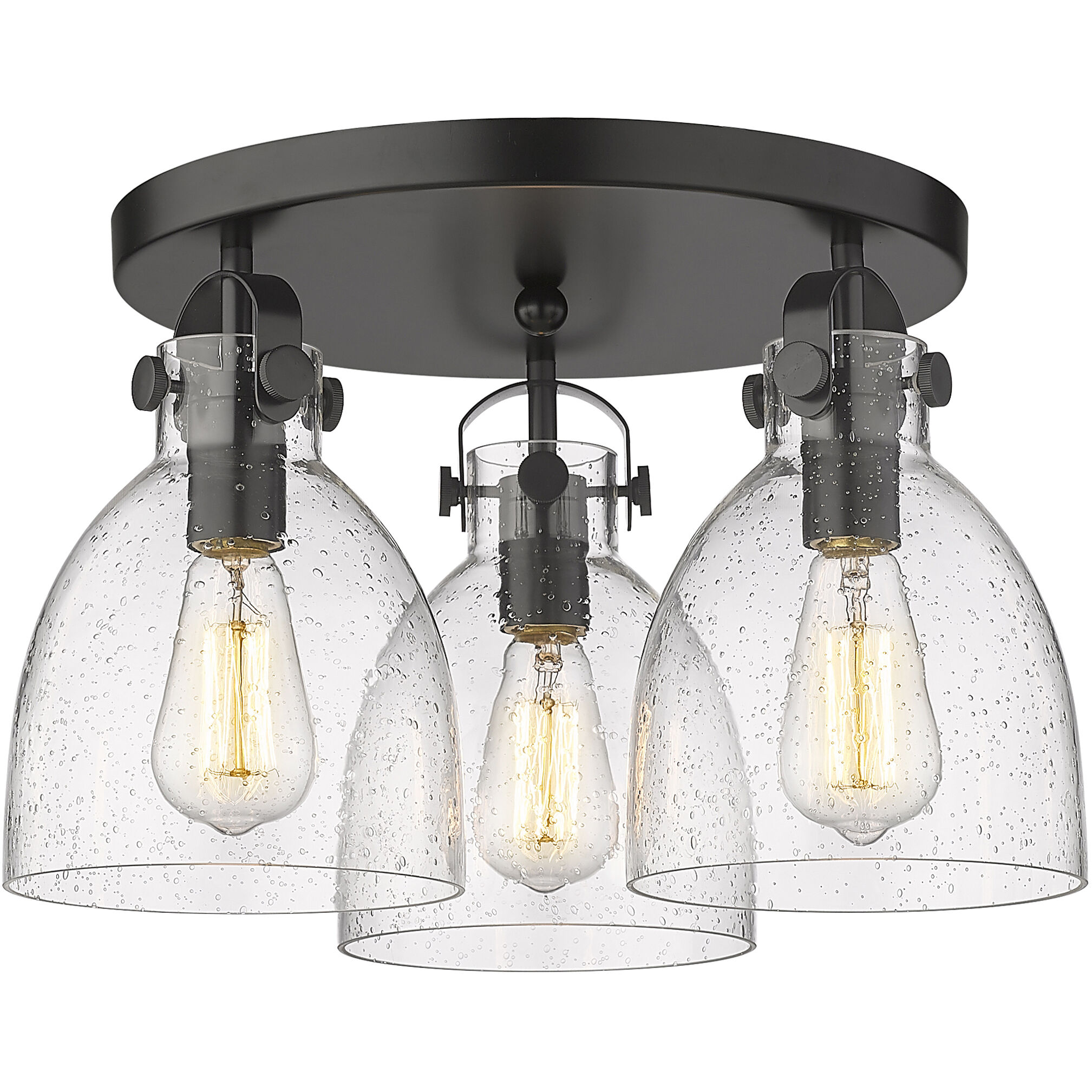 Innovations Lighting Newton Bell 3 Light 7 Flush Mount Seedy Matte Black