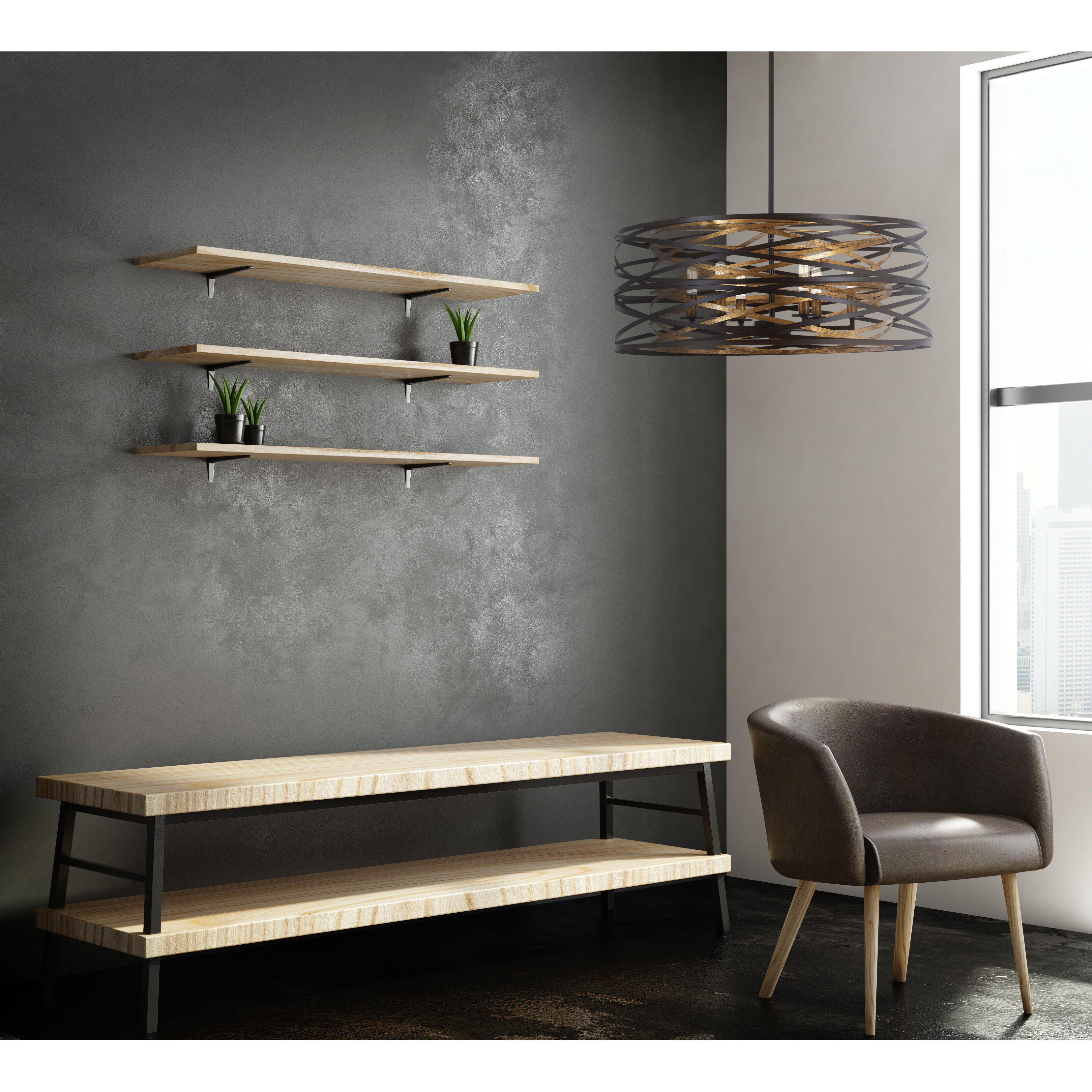 Vortic Flow 6 Light 26 inch Dark Bronze/Mosaic Gold Pendant Ceiling Light