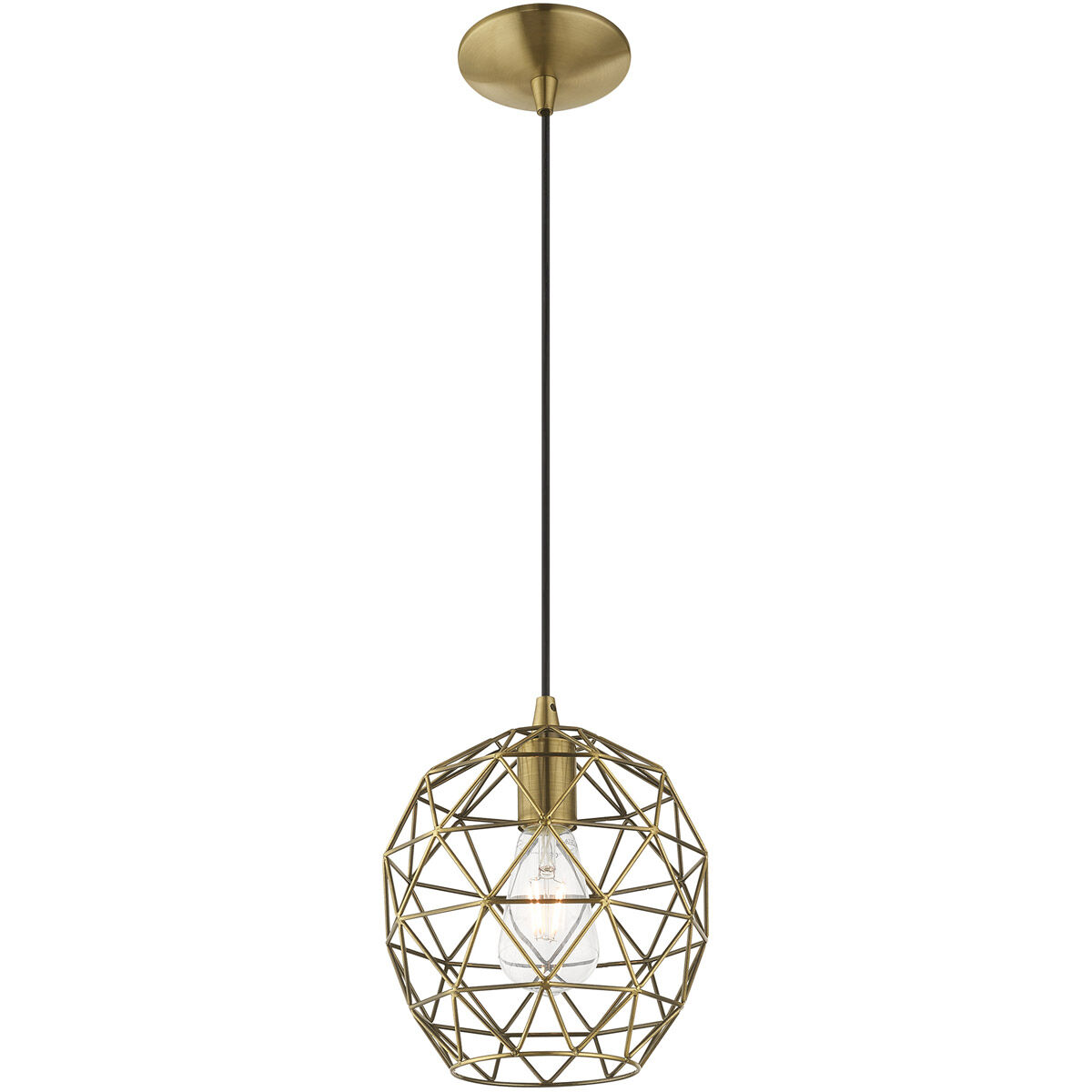 Geometric 1 Light 8 inch Antique Brass Mini Pendant Ceiling Light