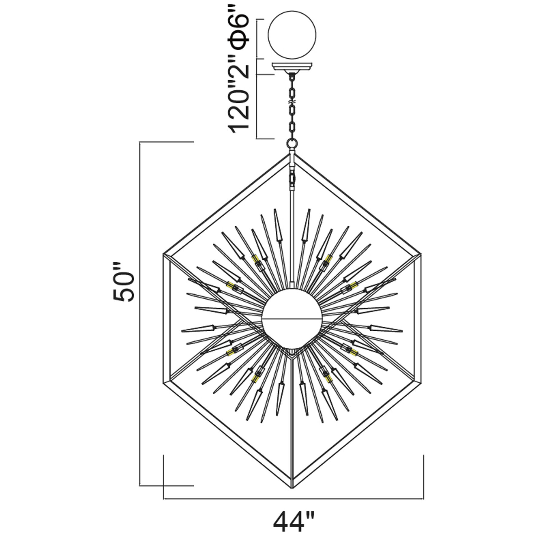 Starburst 20 Light 44 inch Chrome and Black Down Chandelier Ceiling Light