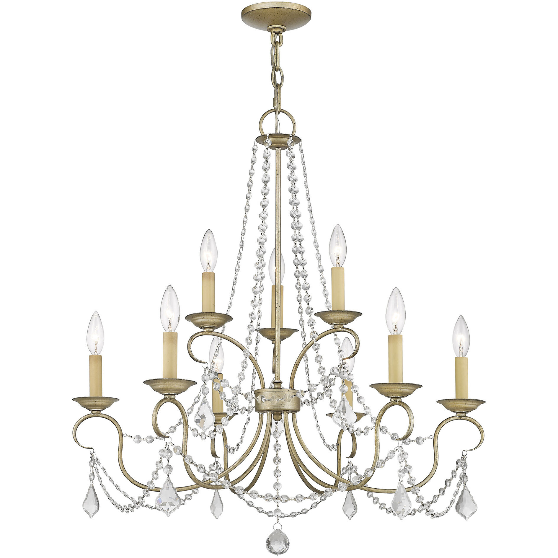 Pennington 9 Light 28 inch Hand Painted Antique Silver Leaf Chandelier Ceiling Light