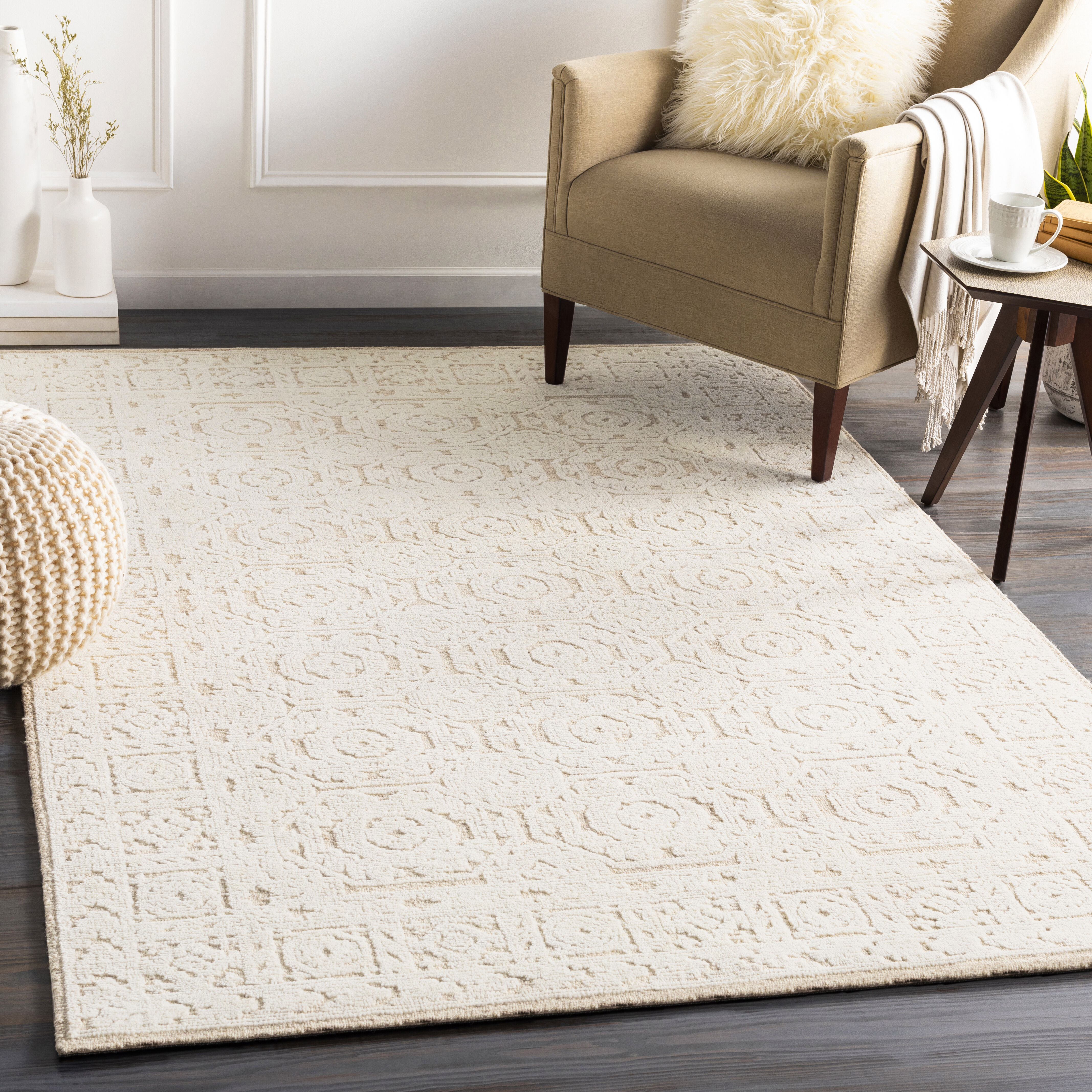 Louvre 96 X 96 inch Tan/Cream Handmade Rug in 8 Ft Round, Round