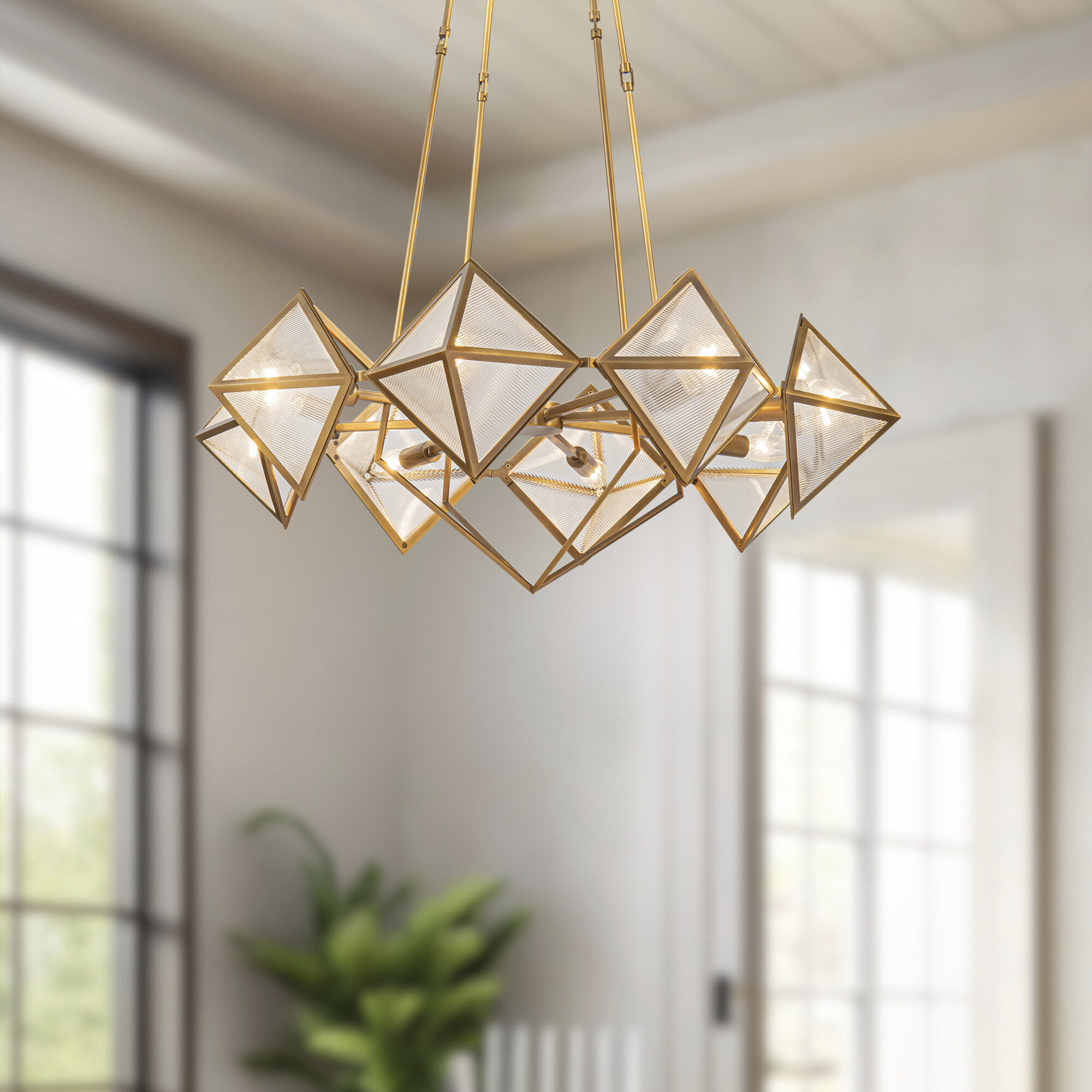 Cairo 8 Light 30 inch Ribbed Glass/Vintage Brass Chandelier Ceiling Light