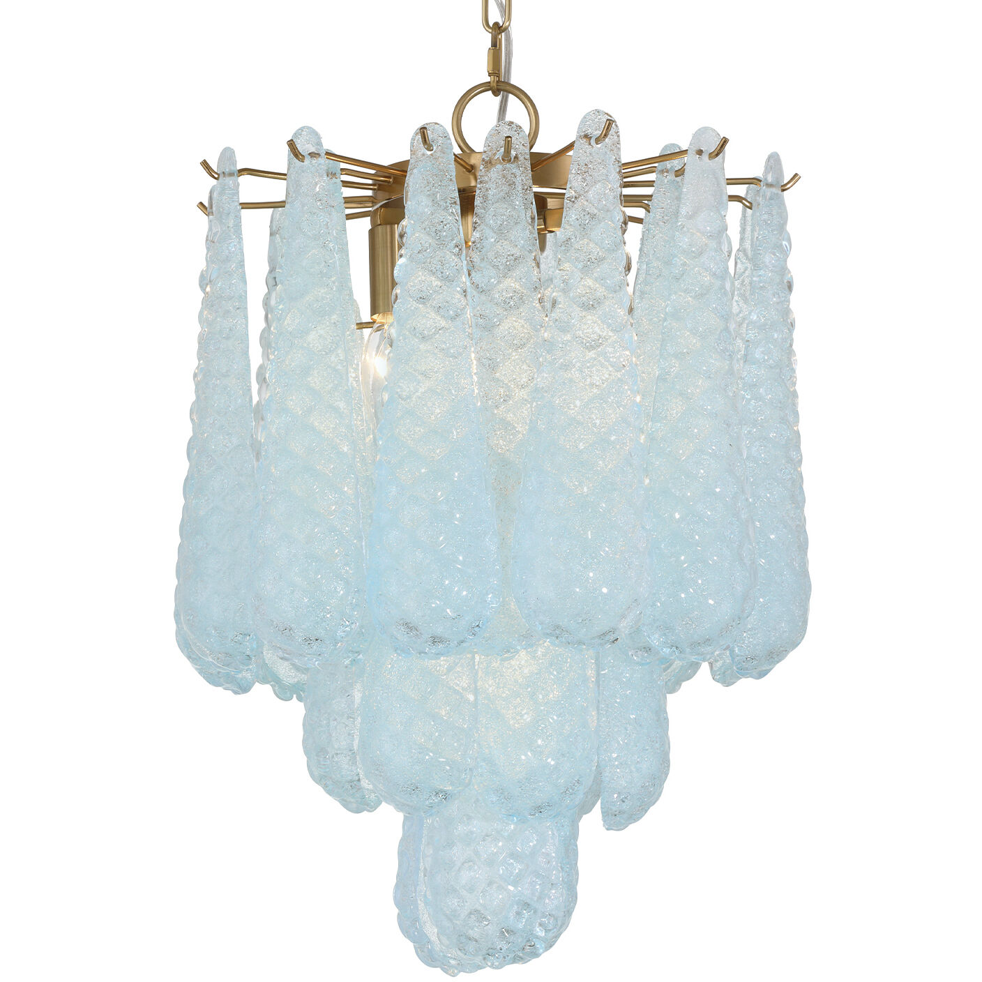 Ollie 4 Light 14.25 inch Aged Brass Chandelier Ceiling Light in Sand Glass Blue