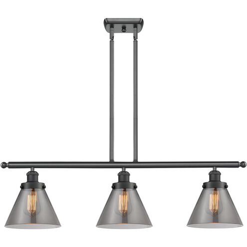 Ballston Large Cone LED 36 inch Matte Black Island Light Ceiling Light in Plated Smoke Glass, Ballston
