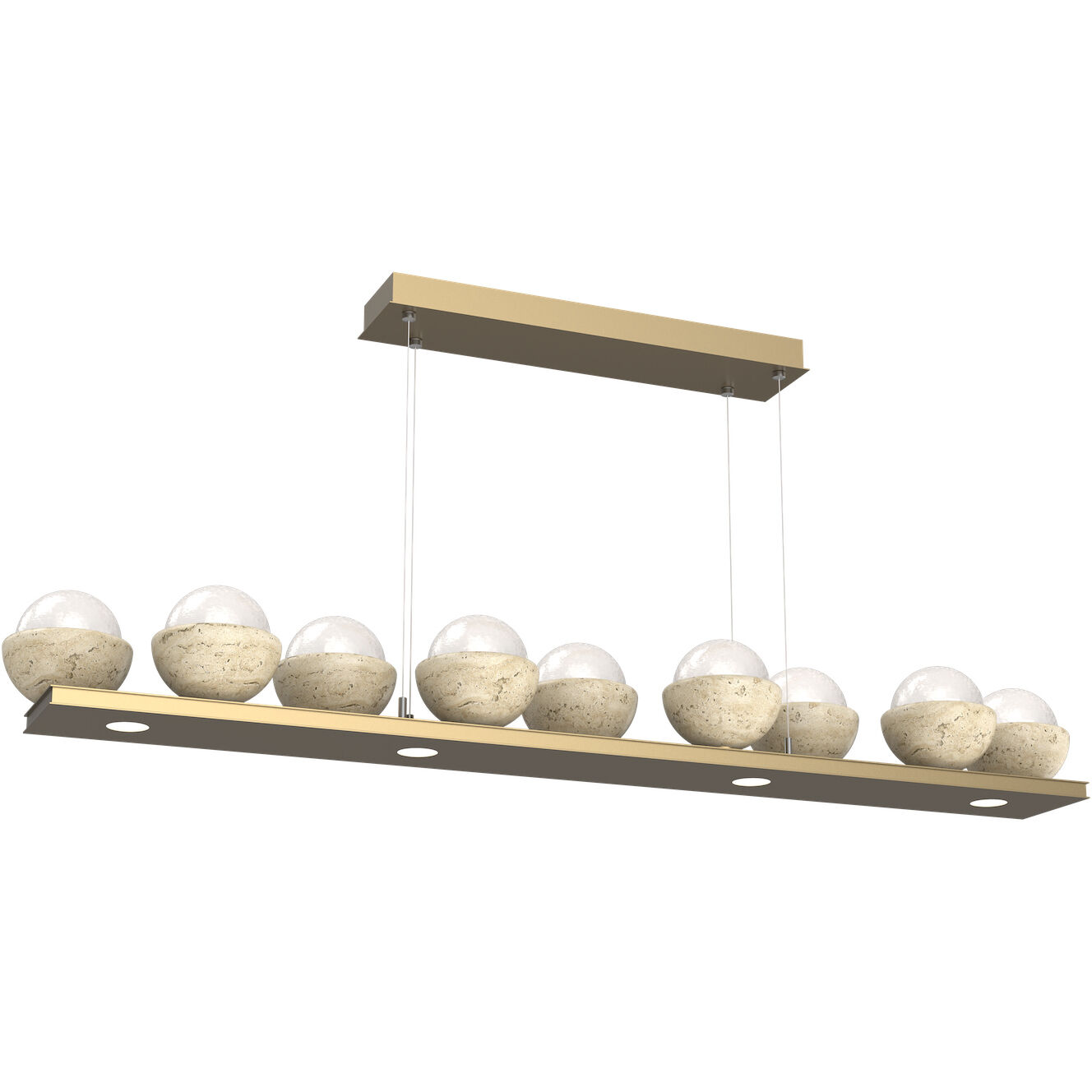 Cabochon LED 58.8 inch Gilded Brass with Travertine Stone Linear Chandelier Ceiling Light in 2700K LED, Opal White
