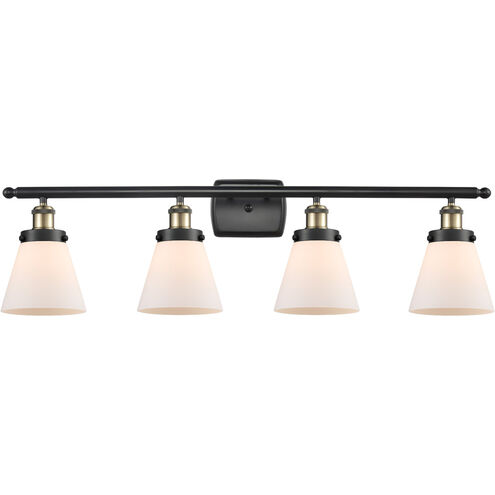 Ballston Small Cone 4 Light 36 inch Black Antique Brass Bath Vanity Light Wall Light in Matte White Glass