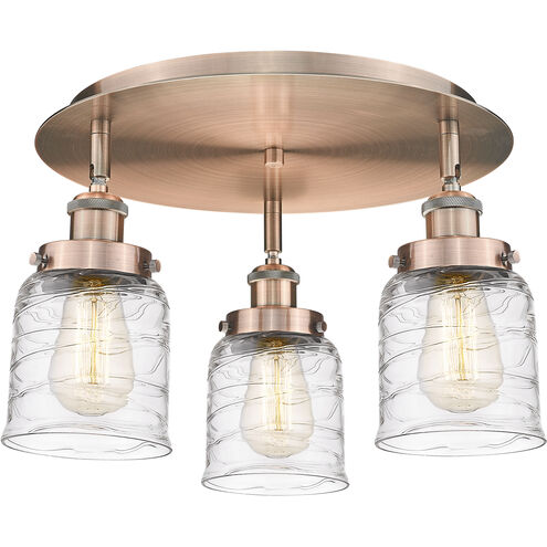 Bell 3 Light 16.75 inch Antique Copper Flush Mount Ceiling Light in Clear Deco Swirl