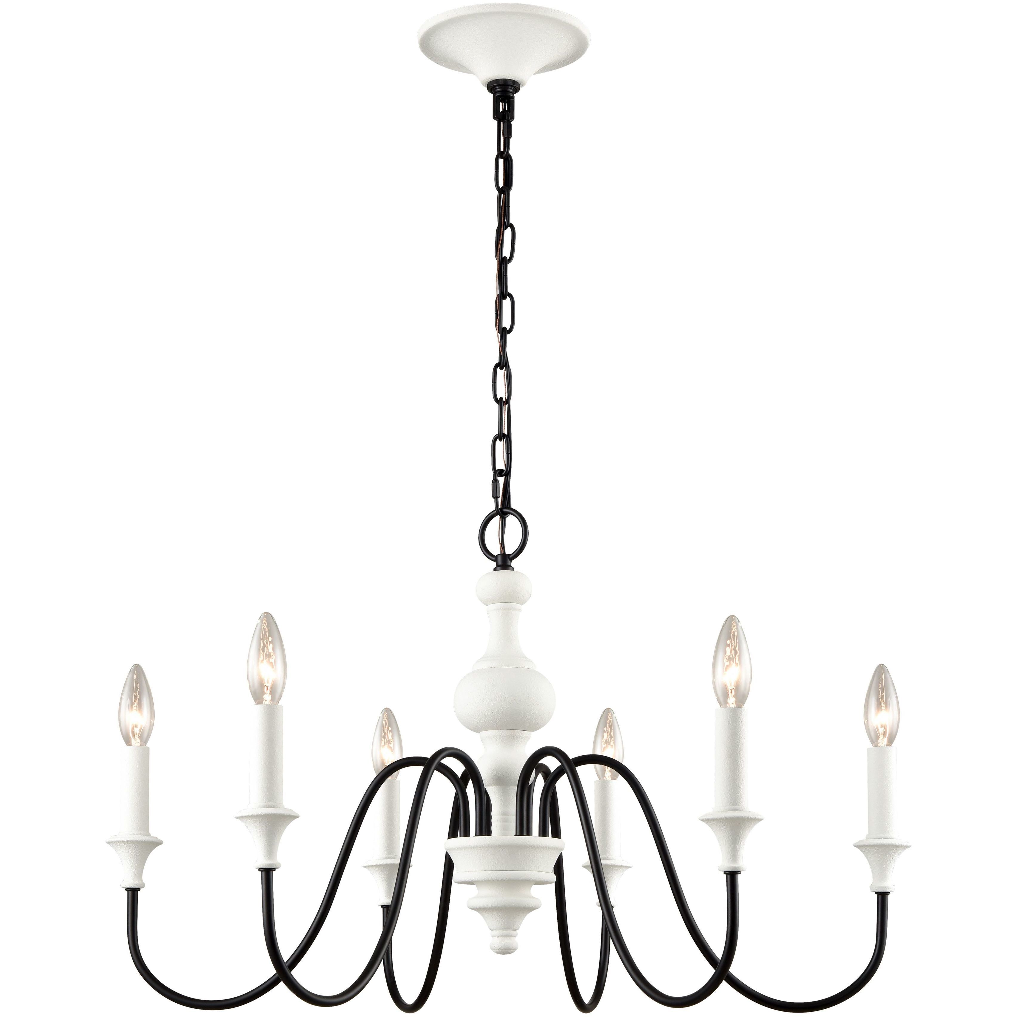 Val de Loire 6 Light 28 inch Textured White with Black Chandelier Ceiling Light