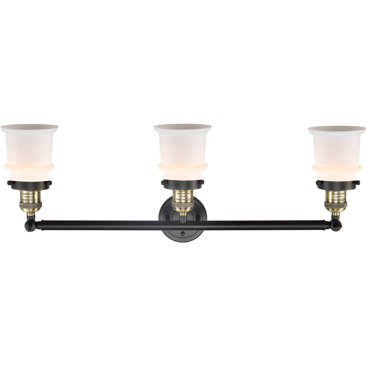 Franklin Restoration Small Canton LED 30 inch Black Antique Brass Bath Vanity Light Wall Light in Matte White Glass, Franklin Restoration