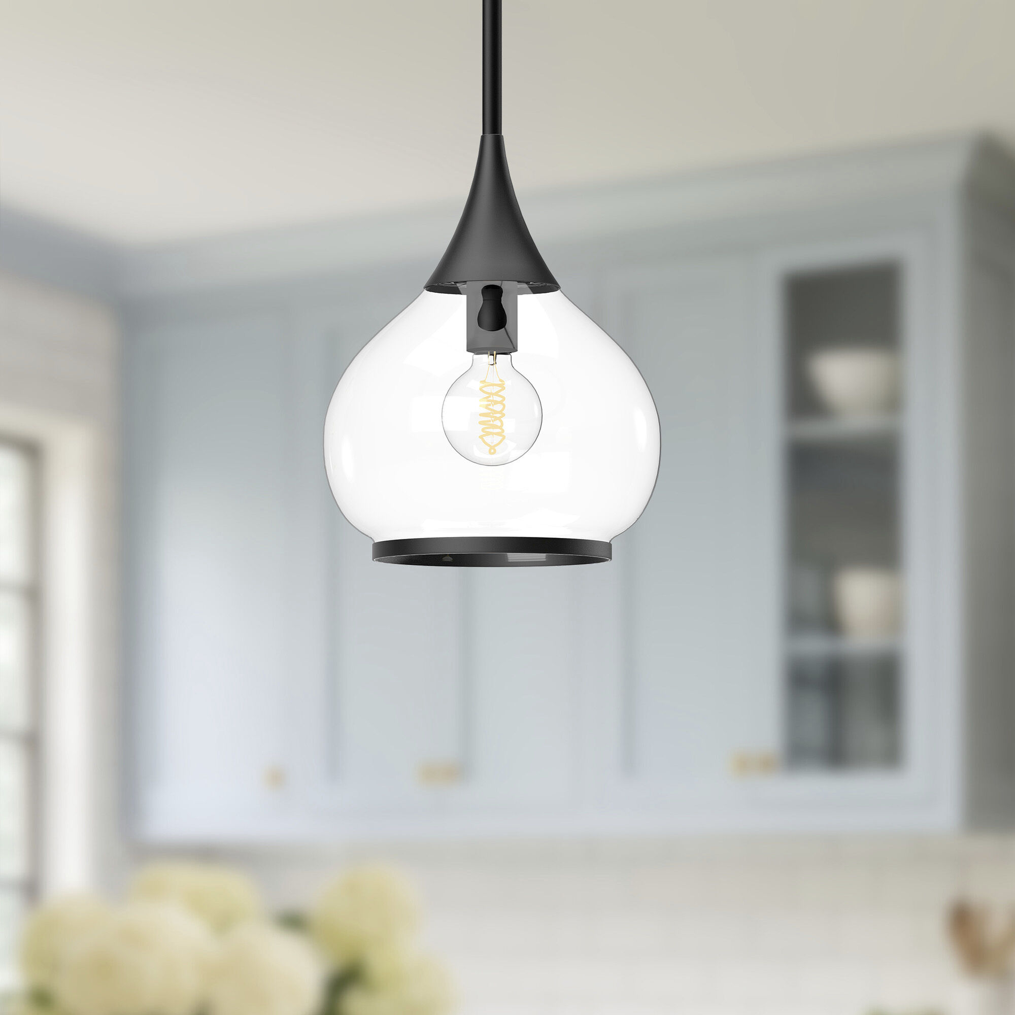 Alora Mood Hazel Pendant Ceiling Light in Matte Black, Clear Glass