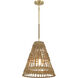 Stella 1 Light 16 inch Natural Rattan and Natural Brass Pendant Ceiling Light
