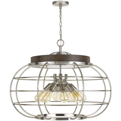 Liberty 8 Light 31 inch Brushed Steel with Wood Chandelier Ceiling Light