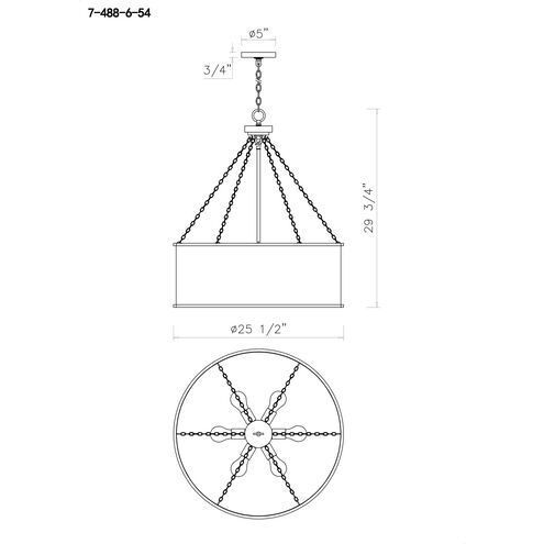 Rochester 6 Light 25 inch Gold Patina Pendant Ceiling Light