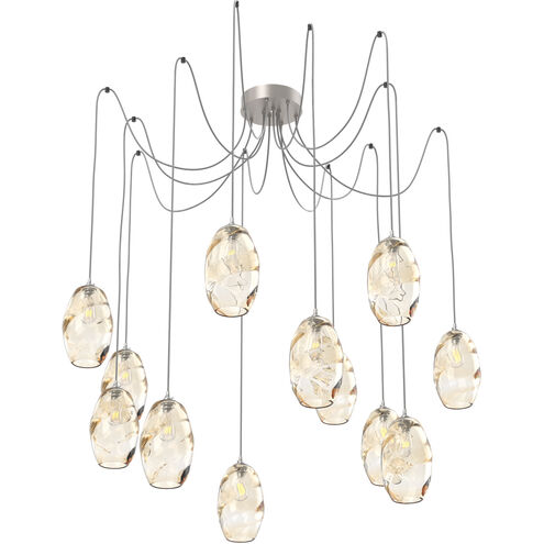 Ellisse 12 Light 15.5 inch Metallic Beige Silver Swag Multi-Pendant Ceiling Light in Amber Optic