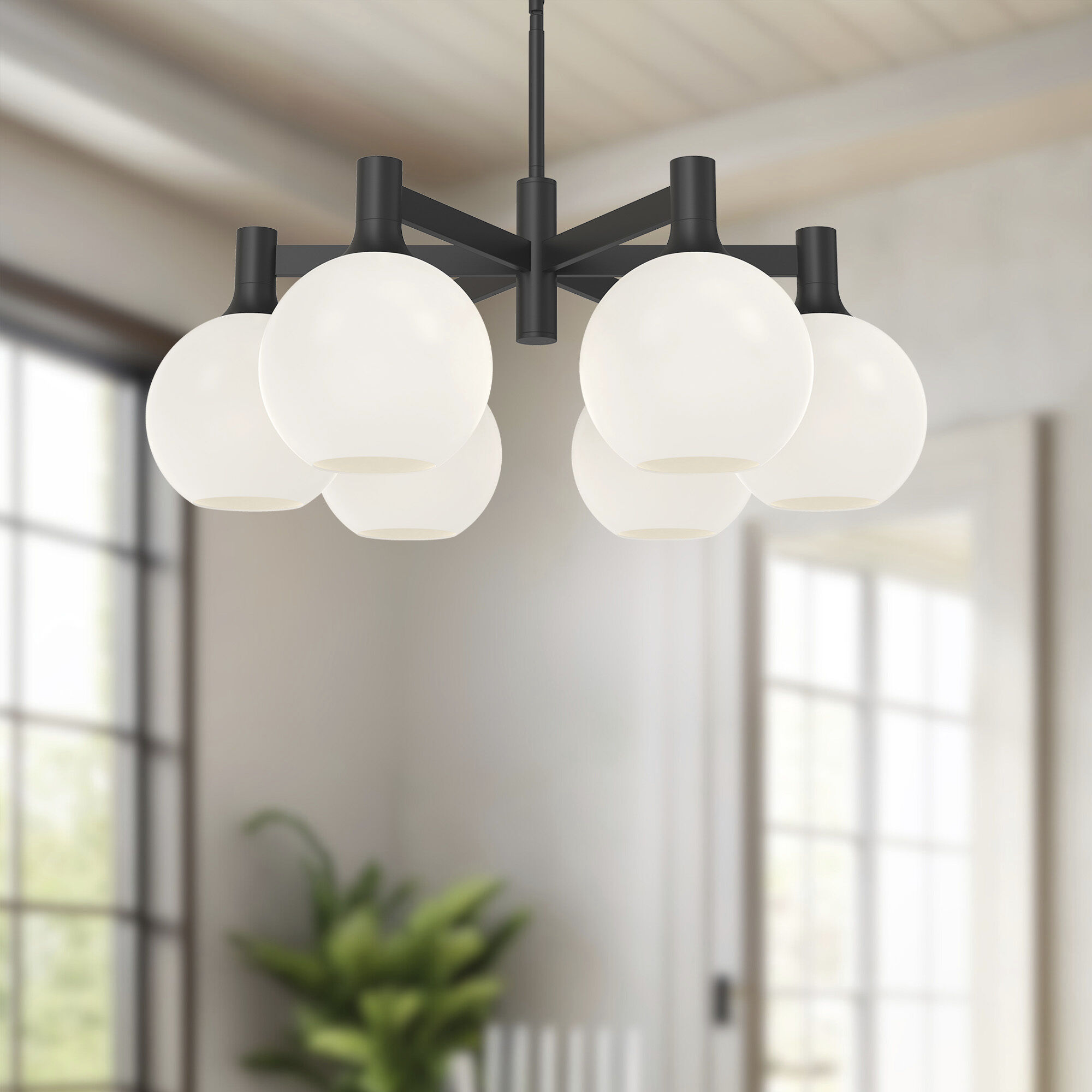 Alora Mood Castilla 6 Light 29.5 inch Matte Black Chandelier Ceiling Light in Matte Opal Glass