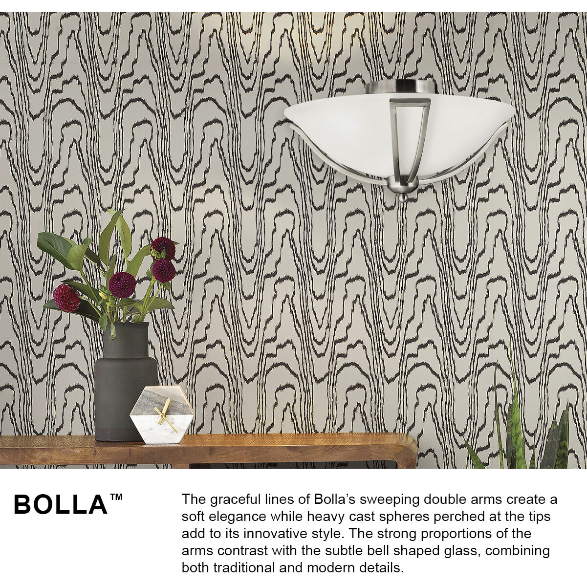 Bolla 2 Light 16.75 inch Brushed Nickel Indoor Bath Flush Mount Ceiling Light in Etched Opal